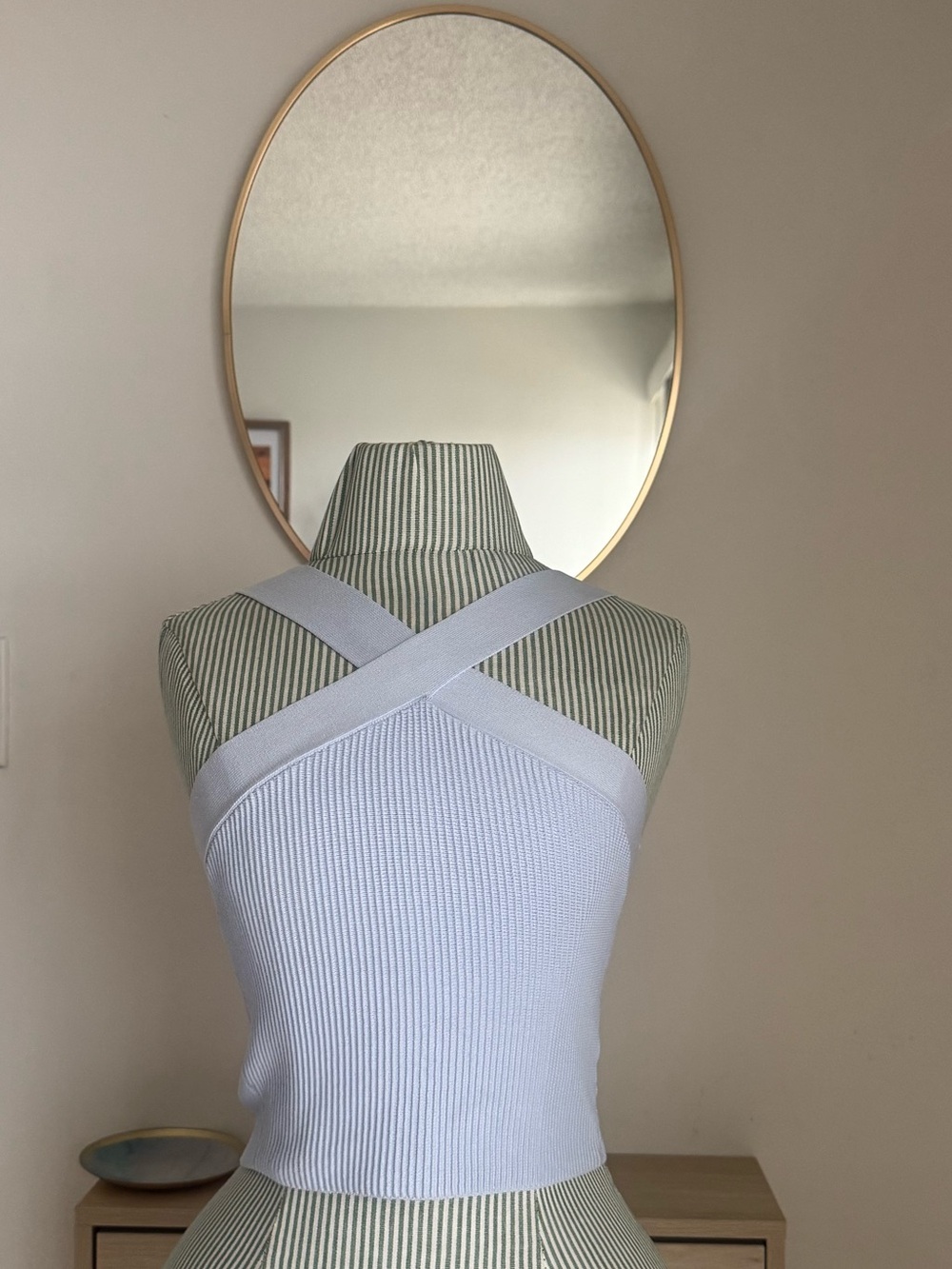 Babaton Light Blue Ribbed Tank Top with Cross Strap